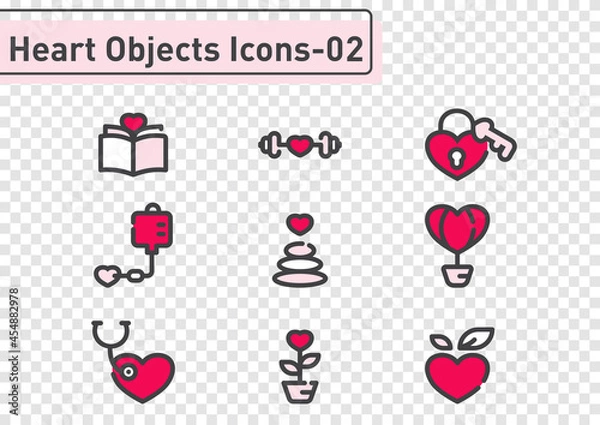 Fototapeta Heart objects filled line icon set isolated on transparency background ep02
