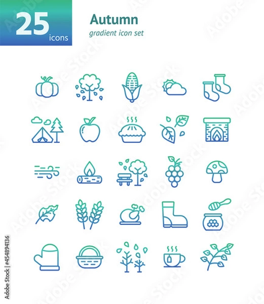 Fototapeta Autumn gradient icon set. Vector and Illustration.