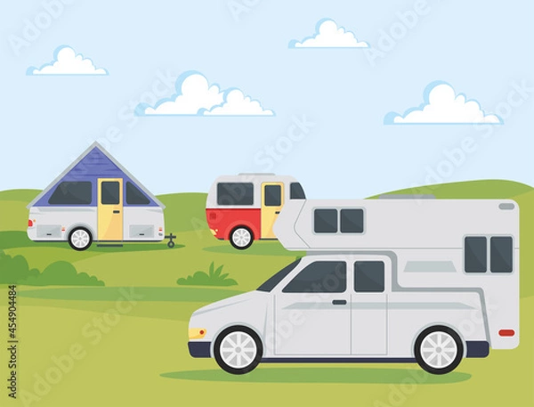 Fototapeta three camper trailers