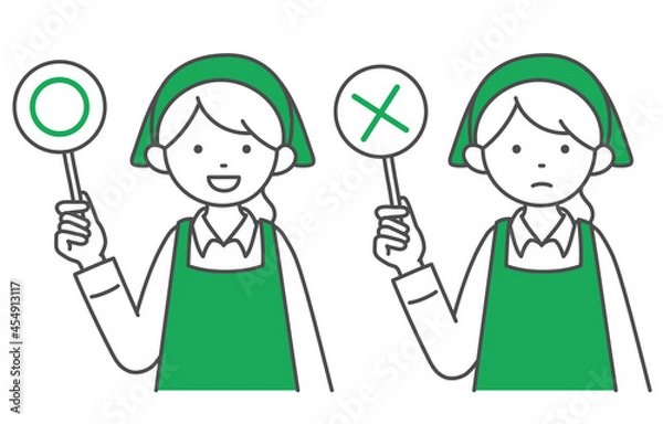 Fototapeta 回答札を持つスーパーマーケットの女性店員