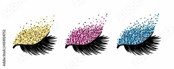 Fototapeta Closed eyes with long eyelashes and glitter