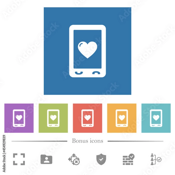 Obraz Favorite mobile content flat white icons in square backgrounds