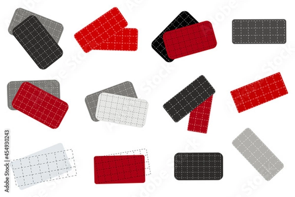 Fototapeta Square pattern sale stickers, empty tags  labels design elements vector set. Creative red and grey dotted line cage texture grid collection. Badge, frame, sign board templates for business.
