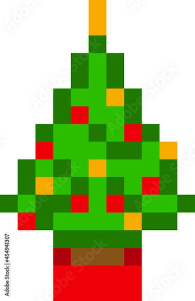 Fototapeta Cute pixel 8 bit gaming Christmas tree - vector, isolated
