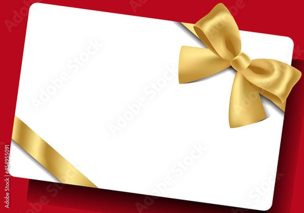 Fototapeta 金色のリボンでラッピングしたメッセージカードのベクターフレーム背景