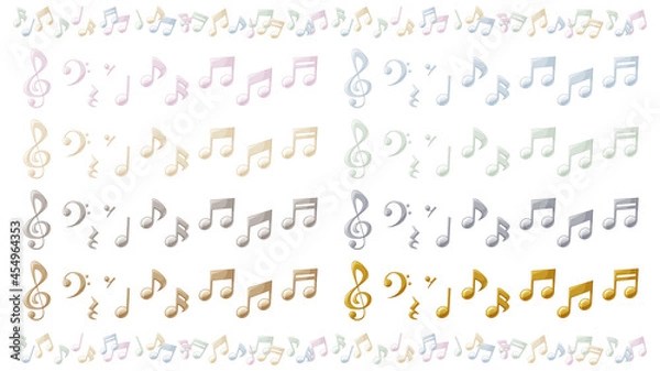 Obraz 立体的な音符のイラスト素材セット_ゴールド_シルバー_パール