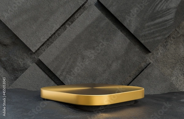 Obraz Golden square podium for product presentation on stone wall background luxury style.,3d model and illustration.