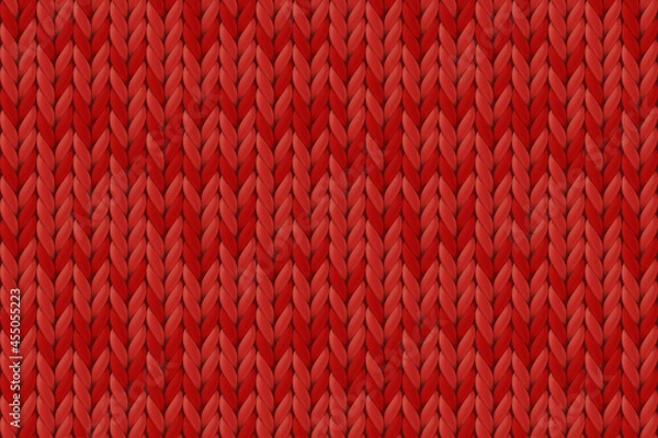 Fototapeta Realistic red knit texture. Seamless knitted pattern for background, wallpaper, Christmas card, invitation, banner. illustration with close up merino wool.