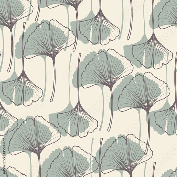 Obraz Ginkgo biloba leaf line art vector seamless pattern background. Trendy for fabric, textile print, wallpaper, invitation or packaging.


