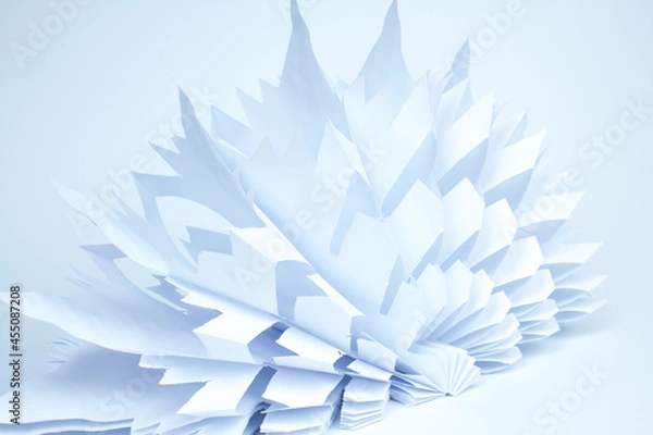 Fototapeta Snowflake made of paper on white background. voluminous.