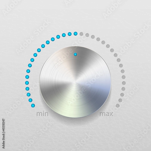 Fototapeta Volume button (music knob) with metal texture (steel, chrome), s
