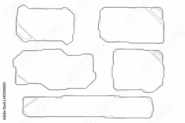 Fototapeta HUD Futuristic Technology Frame Screen Interface Elements Set Vector. Abstract Virtual Cyber Object Pack For Game App UI Illustration