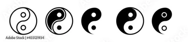 Fototapeta Yin yang icon set. Harmony and balance sign on white background. Black and white taoism symbol. Isolated vector illustration.	