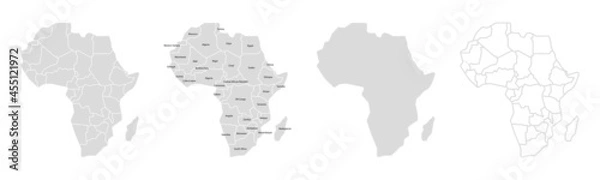 Obraz Africa map vector illustration. Africa silhouette continent. High detailed map in flat and outlined style. Template for your design. Vector elements isolated on white background.