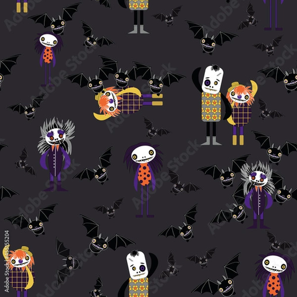 Obraz Cute Halloween Family grey seamless pattern vector 