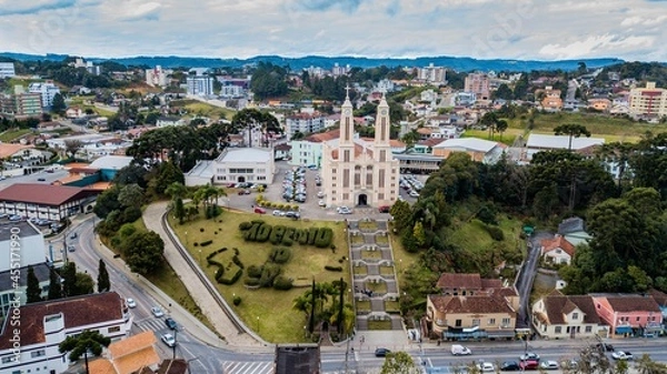 Fototapeta São Bento do Sul SC - Aerial view of the parish church of São Bento do Sul, Santa Catarina