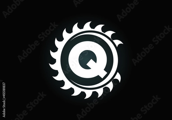 Fototapeta Initial Q monogram alphabet with the saw blade. Carpentry, woodworking logo design. Font emblem. Modern vector logo for sawmill business and company identity