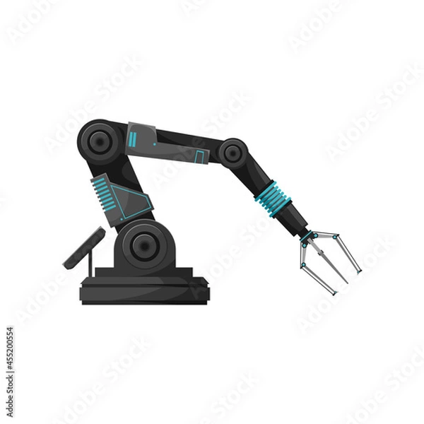 Fototapeta Factory manufacturing plant automated robotic hand isolated realistic icon. Vector robotic arm, manufacture robot, factory automation with catching and repair element. Smart industrial technology