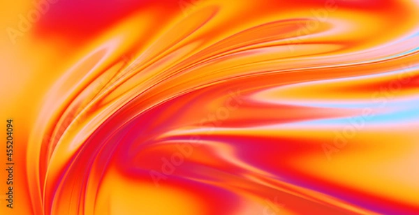 Fototapeta Cloth fabric gradient waves abstract background. Iridescent chrome wavy surface. Liquid surface, ripples, reflections. 3d render illustration.