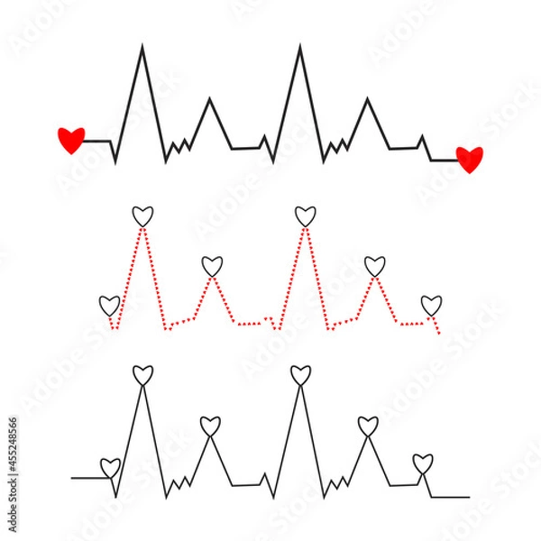 Fototapeta Set of heart cardiograms and heart rate graphs