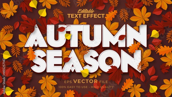 Fototapeta Editable text style effect - autumn text with maple leaves illustration
