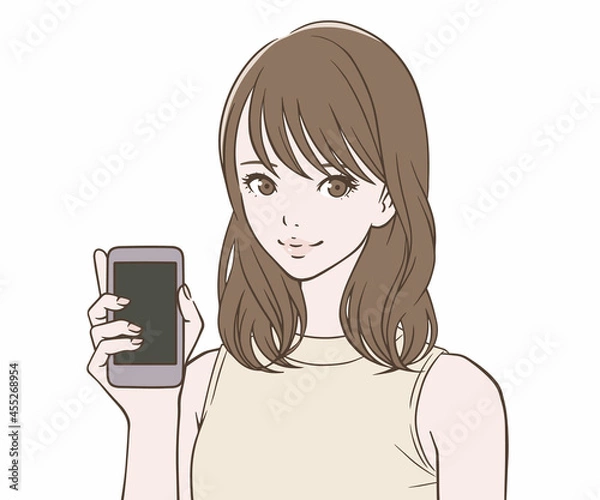 Fototapeta 笑顔でスマートフォンを持つ女性