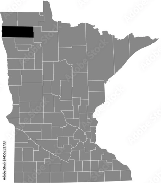 Fototapeta Black highlighted location map of the Marshall County inside gray map of the Federal State of Minnesota, USA