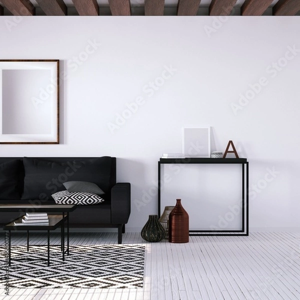 Fototapeta Modern Interior with Geometric Decorations with Empty Art Print Frame Mockup On Walls