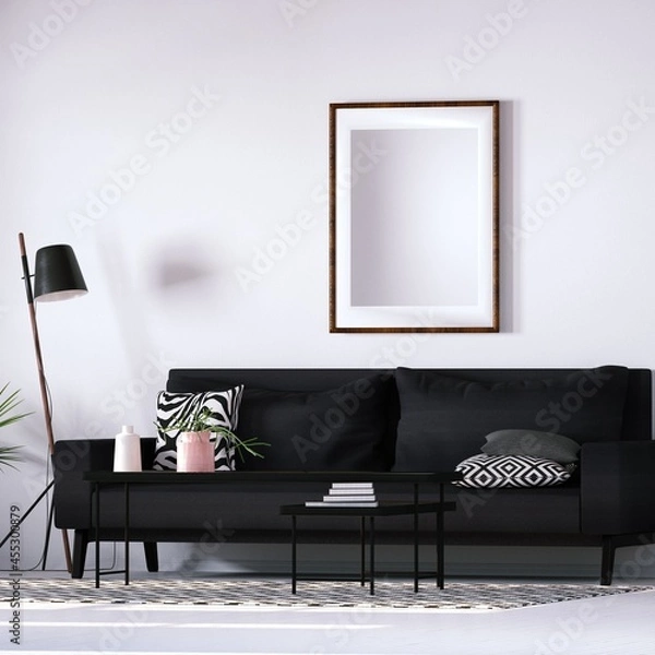 Obraz Modern Interior with Geometric Decorations with Empty Art Print Frame Mockup On Walls