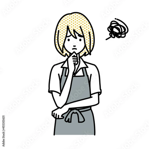 Fototapeta 立って手をあごにあてて困っているカフェ店員の女性