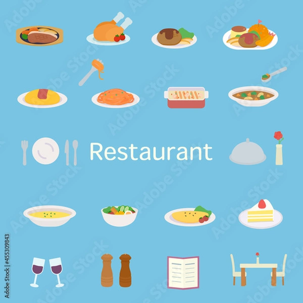 Obraz シンプルでかわいいレストランのイラストセット