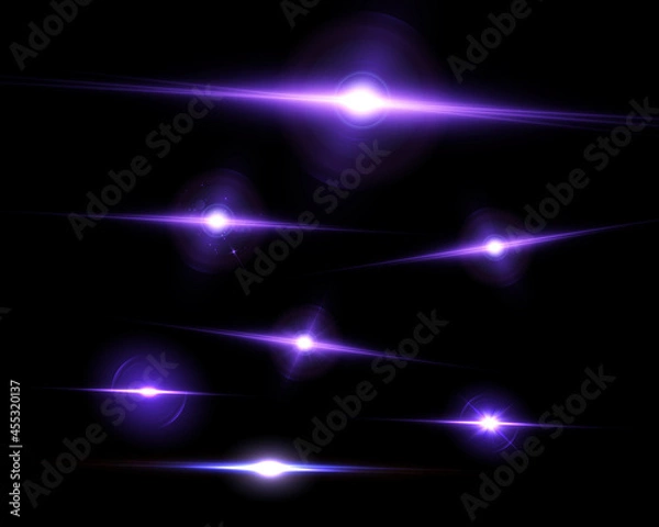 Fototapeta Set of bright purple light effects for vector illustrations.