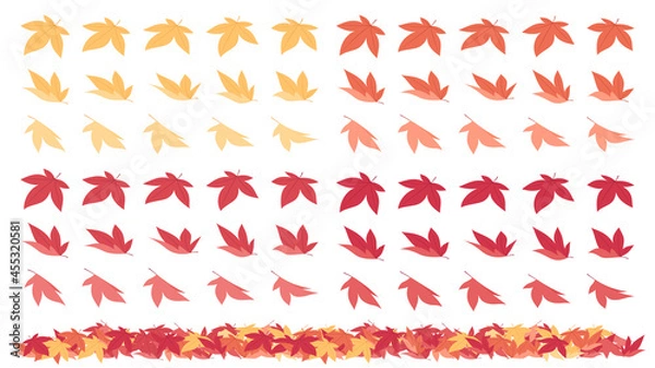 Fototapeta 積もった落ち葉のイラスト素材セット_紅葉したもみじ_フラット