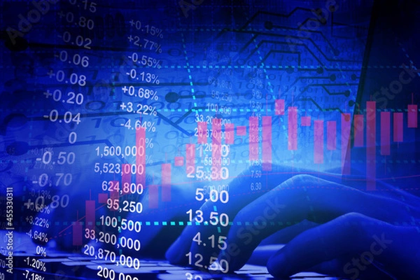 Obraz financial data monitoring and business trend analysis, stock trading chart concept