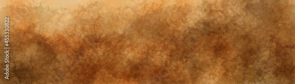 Fototapeta Old medium brown paper parchment background design with distressed vintage stains and ink spatter and elegant antique beige color. 