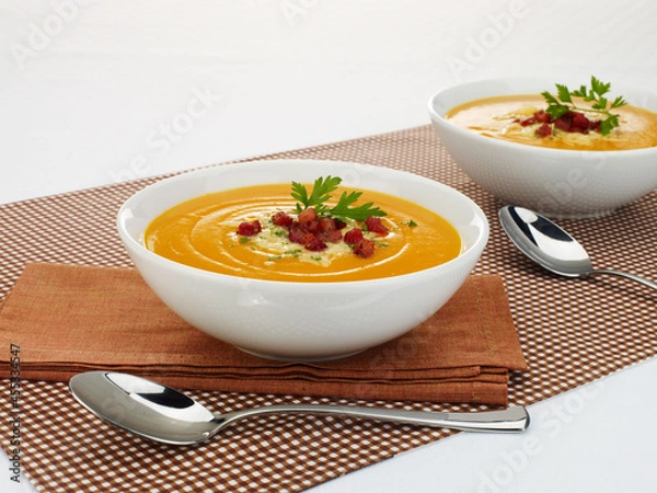 Obraz Creme de abobora com creme de leite e bacon