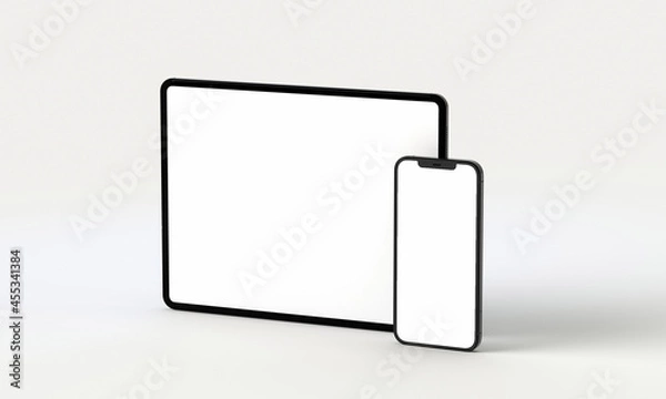 Obraz 3d render illustration generic phone mock up in a white design high key