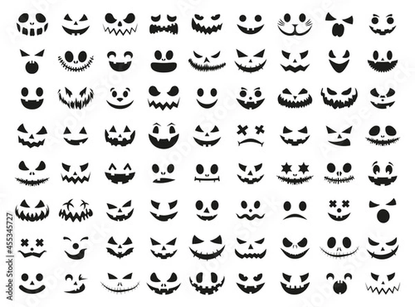 Fototapeta Halloween face icon set. Black Spooky pumpkin smile on white background. Design for the holiday Halloween.