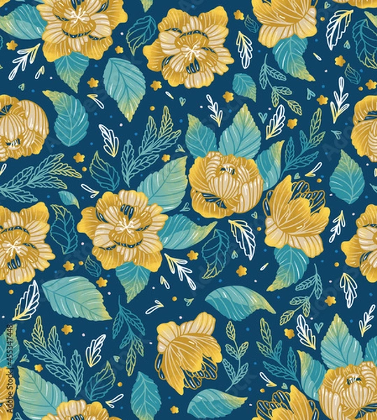 Obraz Golden flowers - seamless pattern 