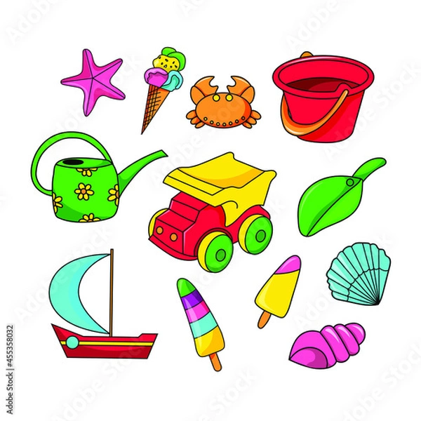 Obraz Set of summer toys icons.
