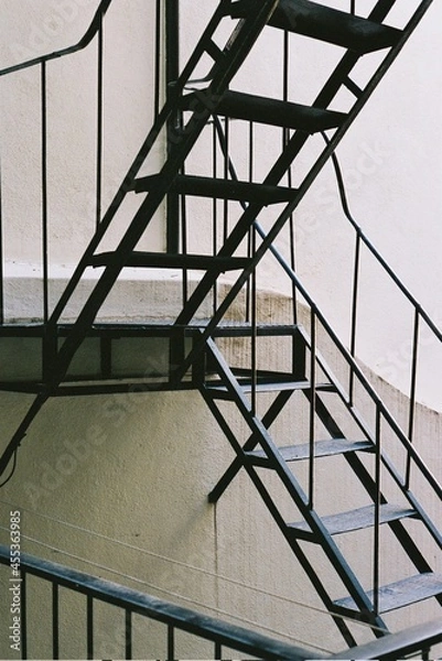 Fototapeta stairway to the sky. emergency exit. staircase in the back of the building. back staircase. stairs made of steel.