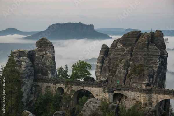 Fototapeta Bastei bridge with sea of clouds