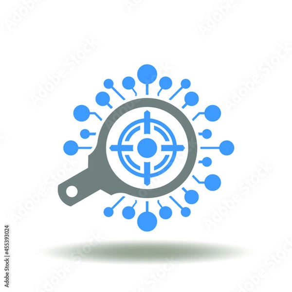Fototapeta Magnifier with electronic circuit lines and aim vector illustration. Symbol a predictive analytics.