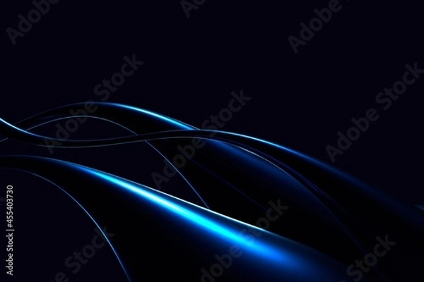 Obraz Glow blue light effect on black background.  3D rendering.