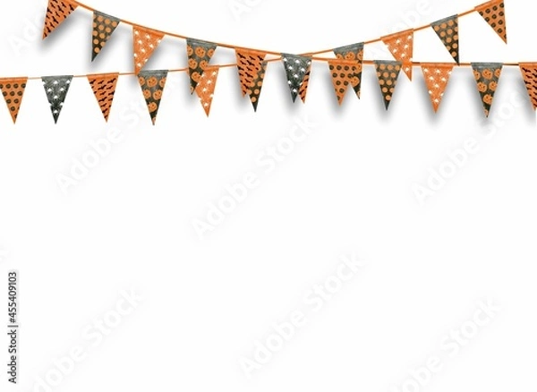 Obraz Happy Halloween Banner, Party Balloons. Illustration Halloween Decoration (Bunting Pennants, Balloons) with copy space