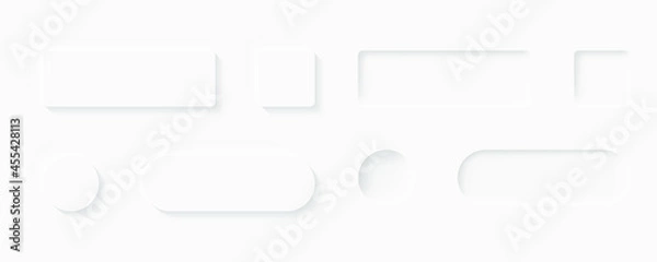 Fototapeta Vector modern neomorphic buttons set. White minimal buttons in neomorphism soft 3D style.