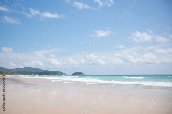 Obraz Beach with blue sky.clean sea white clouds soft daylight.