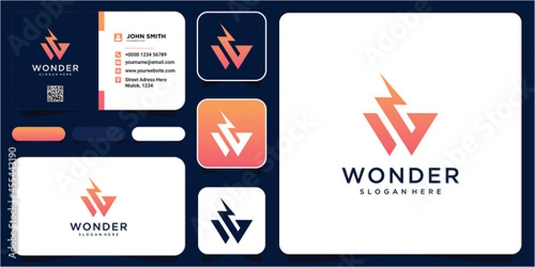 Obraz Letter W thunder logo design. Abstract letter W logo. Dynamic unusual font. Universal fast speed fire moving quick energy icon. Flash vector logotype.