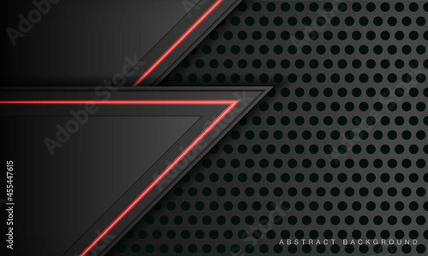 Obraz Abstract metallic black frame layout modern technology design template. Overlap layers 3D effect with red light neon line decoration.