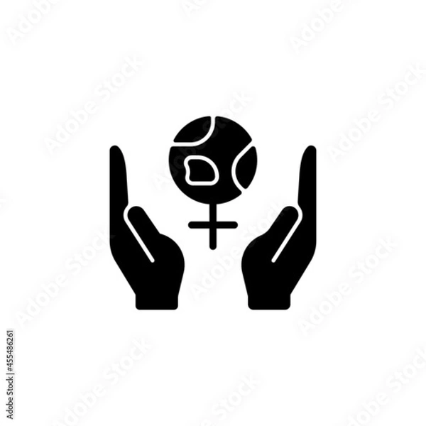 Fototapeta Feminism support black glyph icon. Women rights movement. Fighting global gender inequality. Non-discrimination creation. Silhouette symbol on white space. Vector isolated illustration